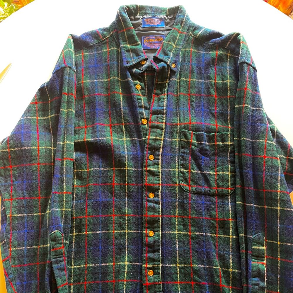 Vintage Pendleton Pure Virgin Wool XL Flannel in Green and blue